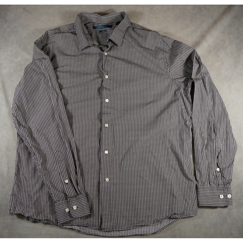 Perry Ellis Men's Long Sleeve Shirt XXL Slim Fit Geometric Black & White